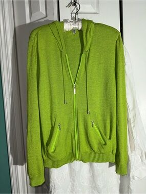 St John Lime Green Hoodie Knit Wool Blend Zip Long Sleeve M  AA19